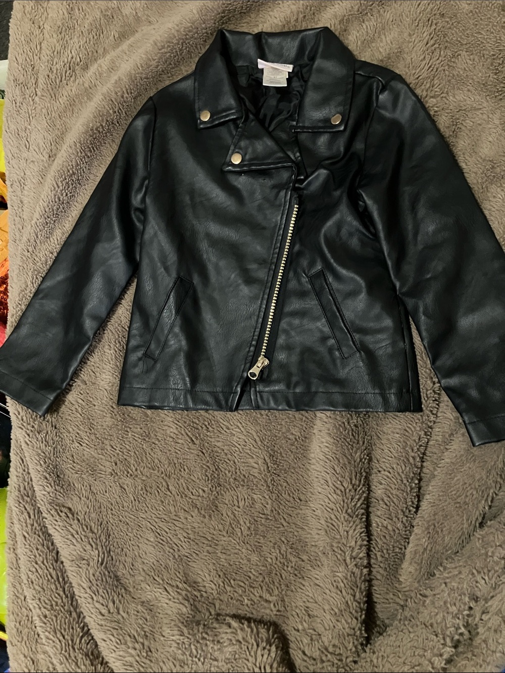 Little Lass Black Faux Leather Moto Jacket with Asymmetrical Zip